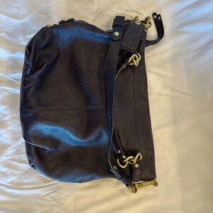 Coach Purple Leather Shoulder Bag with Gold Accents